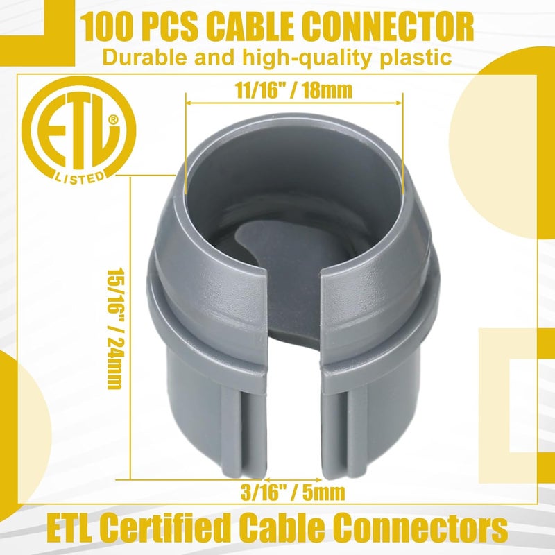 Copkim 100 Pcs Non Metallic Cable Connectors Nm Wire Fixing Buckle Bulk, Labor Saving Snap Style Installation for Wiring, Single 14/2-10/3 Awg, Two 14/2-12/2-14/3 Awg, Etl Certified (1/2 Inch) - Image 2